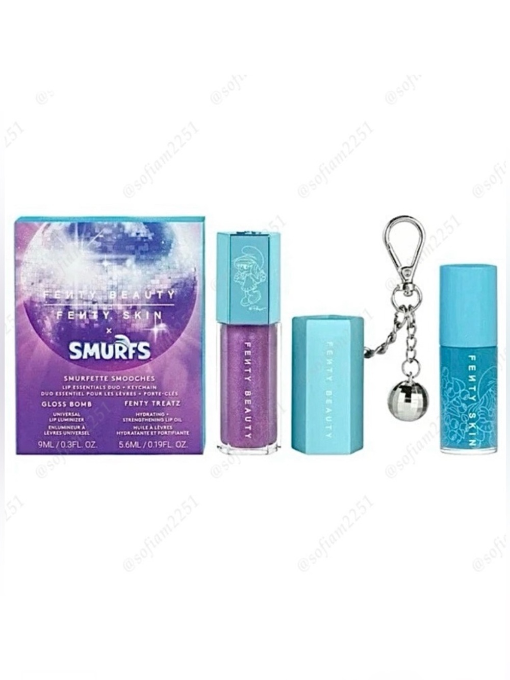 💜NEW!💜Fenty Beauty Smurfette Smooches Lip Essentials Duo + Keychain BNIB!